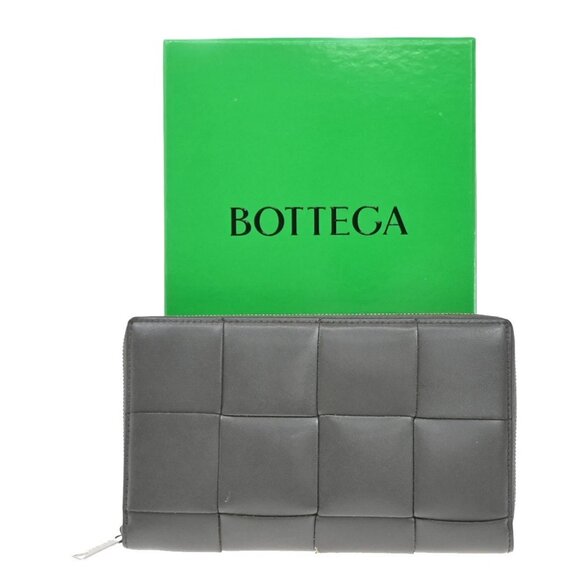 BOTTEGA VENETA Logo Cassette Zip Around Long Wallet Leather Gray Italy 30KP021 - Picture 1 of 16